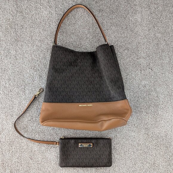 Michael Kors Hobo bag and wallet to match. Brown with gold accents. - Picture 1 of 5